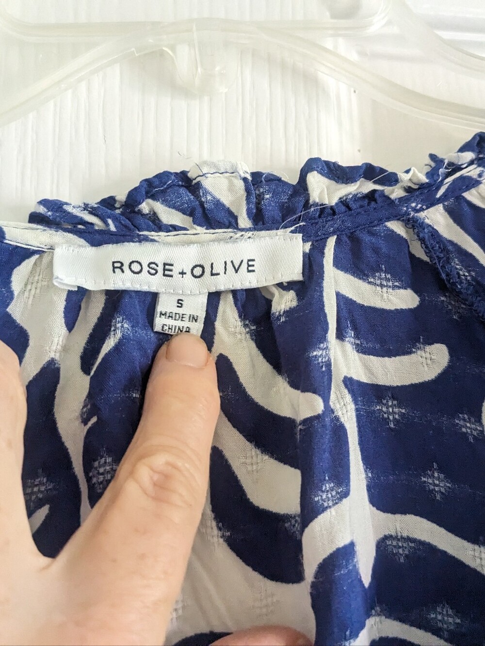 Rose & Olive Navy and White Printed Peasant Blouse with Tassels - Picture 2 of 5